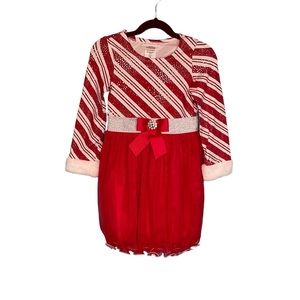 Bonnie Jean Little Girls Long Sleeve Foiled Candy Cane Stripe Dress